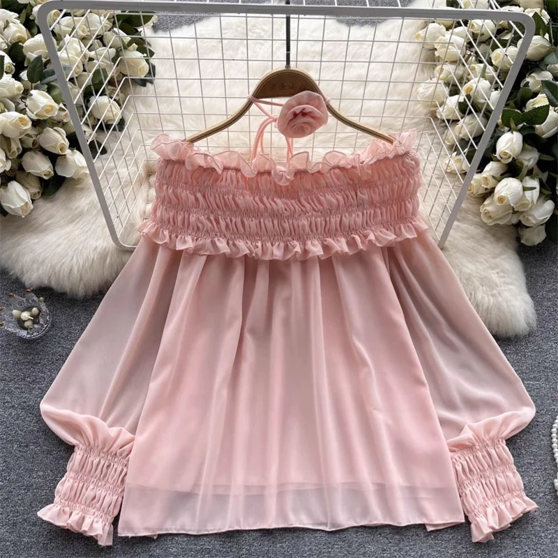 Summer Korean Sweet Pleated Ruffles Slash-neck Puff Sleeve Chiffon Tops Pink Blue Apricot Black Women Casual Short Pullover Tops
Summer Korean Sweet Pleated Ruffles Slash-neck Puff Sleeve Chiffon Tops Pink Blue Apricot Black Women Casual Short Pullover Tops