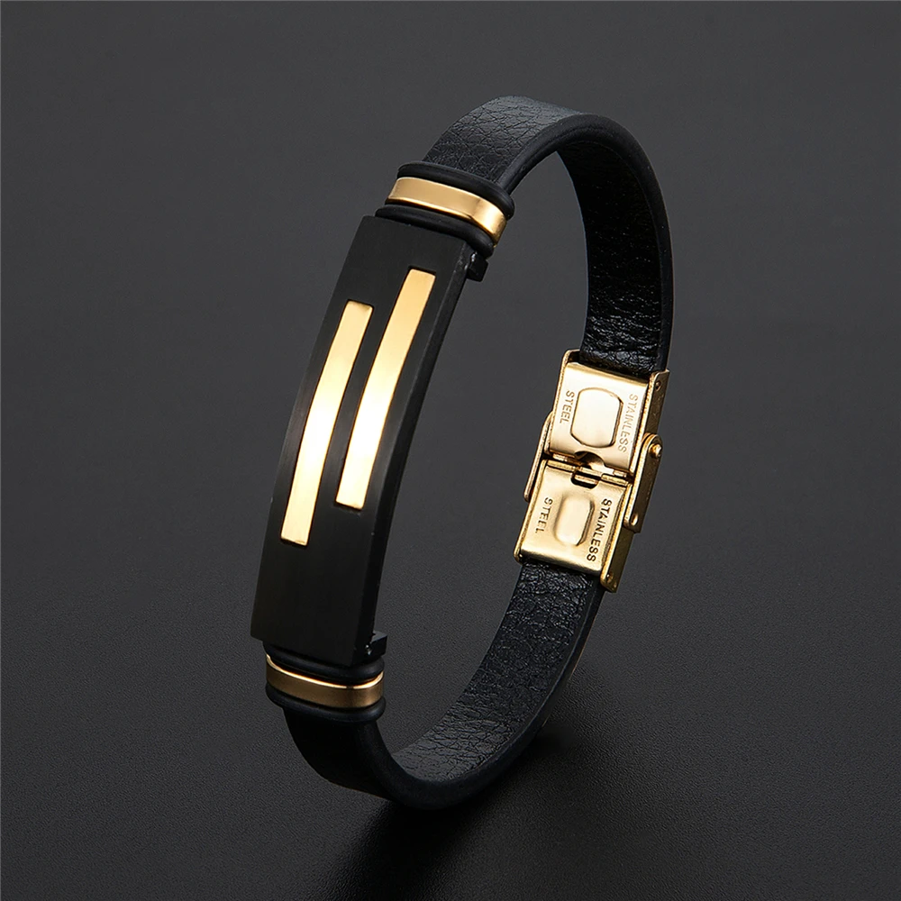New Black Gold Stainless Steel Bracelet Men's Wristband Leather Bracelet Link Insert Punk Wristband Fashion Casual Bracelet
New Black Gold Stainless Steel Bracelet Men's Wristband Leather Bracelet Link Insert Punk Wristband Fashion Casual Bracelet