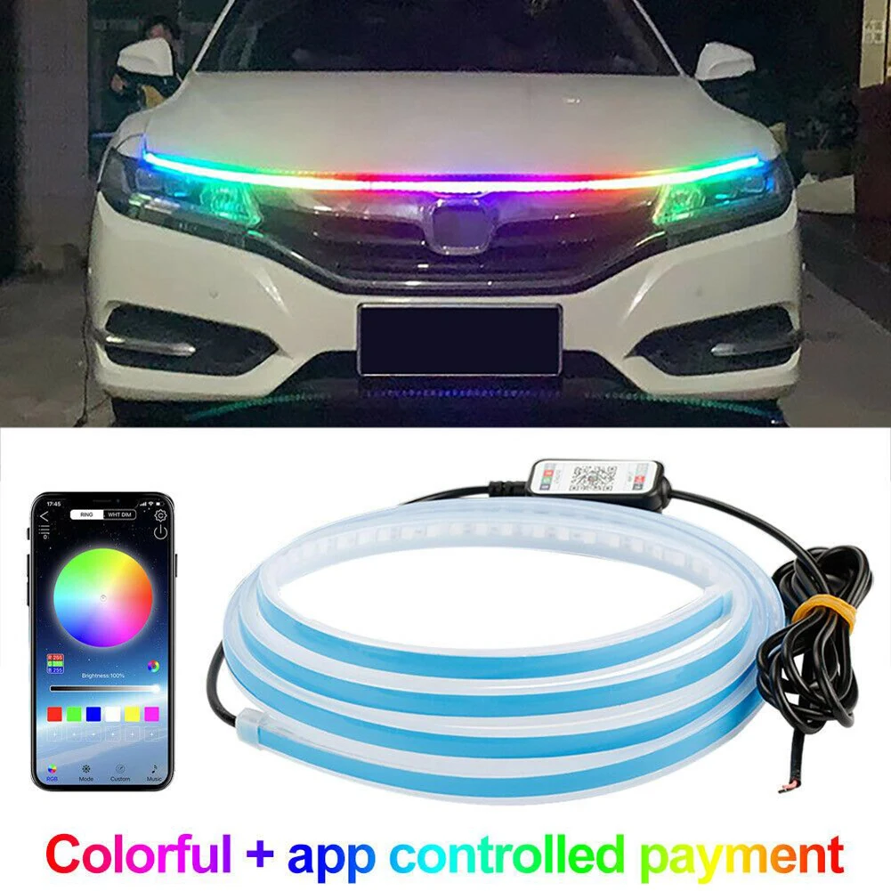 

Car RGB LED DRL Hood Light Strip Engine Cover Auto Decorative Atmosphere Lamps Ambient Lights Daytime Running Light APP Control