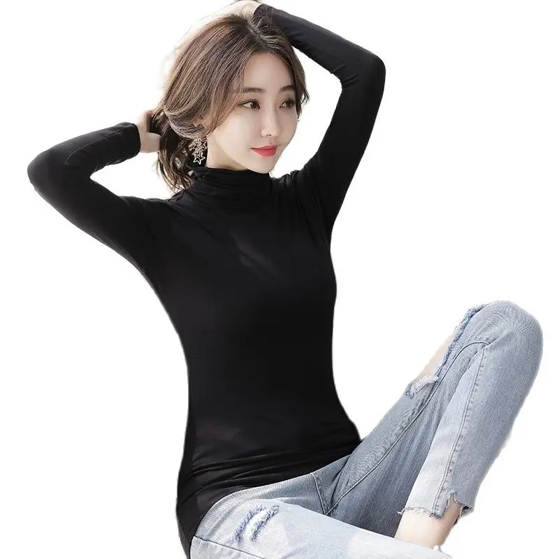 Осенняя Женская одежда из модала с длинным рукавом, однотонная женская водолазка, элегантные базовые рубашки в Корейском стиле для офиса
Осенняя Женская одежда из модала с длинным рукавом, однотонная женская водолазка, элегантные базовые рубашки в Корейском стиле для офиса