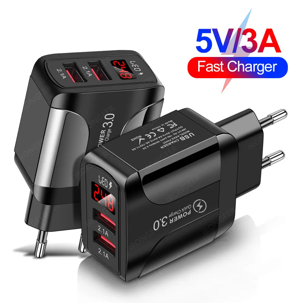 3.1A USB Charger Quick Charge 3.0 LED Display 2 Port Fast Charging Mobile Phone charger Adapter For iPhone Samsung Xiaomi Tablet
3.1A USB Charger Quick Charge 3.0 LED Display 2 Port Fast Charging Mobile Phone charger Adapter For iPhone Samsung Xiaomi Tablet