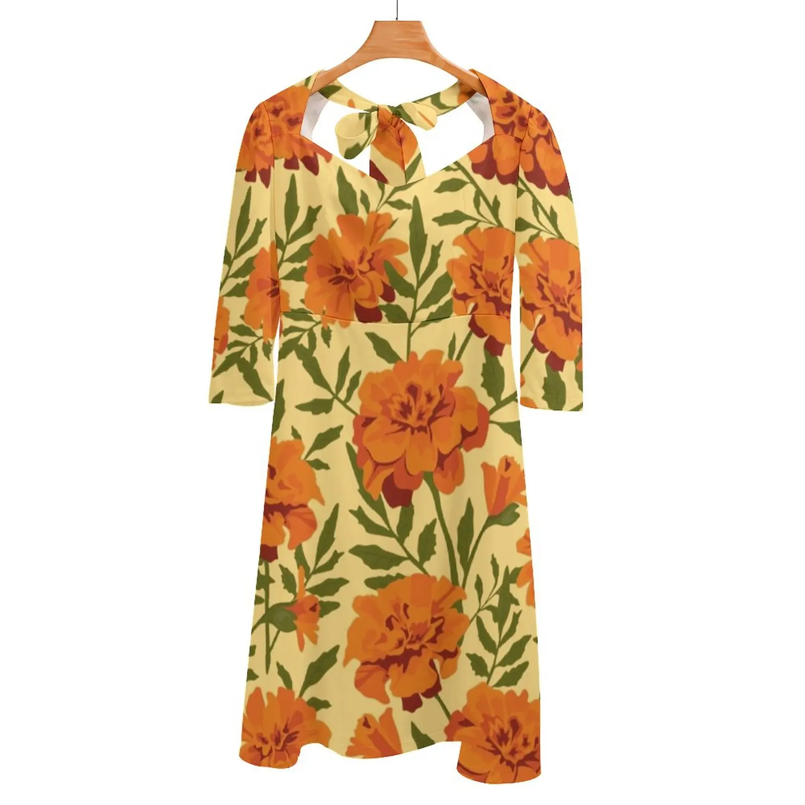 Marigold Flowers Pattern Back Lacing Backless Dress Square Neck Dress New Elegant Women Waist Tight Dress Marigold Flowers
Marigold Flowers Pattern Back Lacing Backless Dress Square Neck Dress New Elegant Women Waist Tight Dress Marigold Flowers