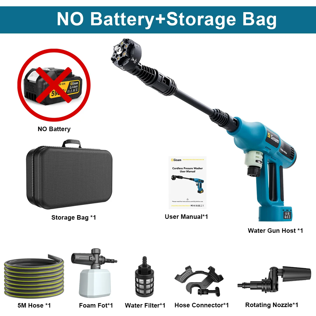 Gisam Бесщеточный пистолет высокого давления 250 бар 4 передачи 18В
Gisam Бесщеточный пистолет высокого давления 250 бар 4 передачи 18В