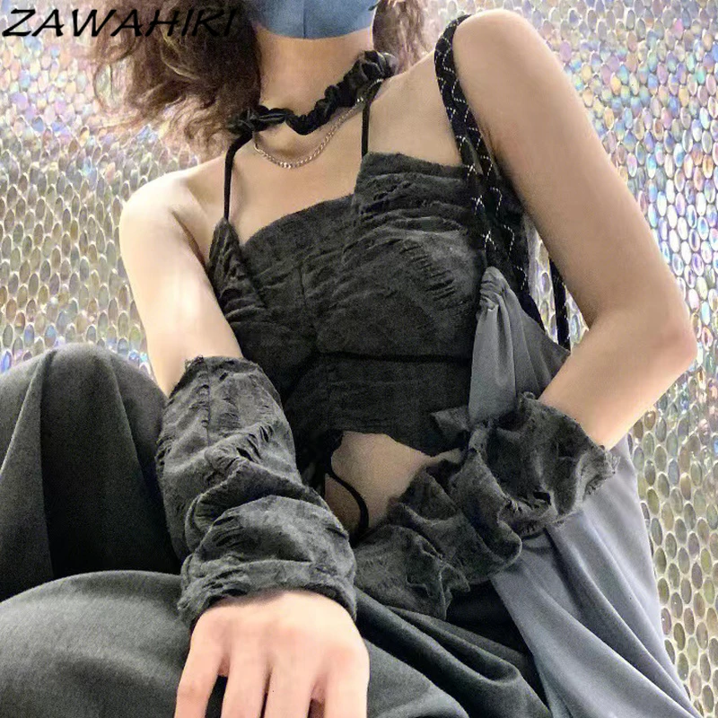 Halter Crop Top Sleeveless Streetwear Sexy Drawstring Tshirts Gothic Casual Tank Tops Y2K Off Shoulder Folds Sexy Tops 
Halter Crop Top Sleeveless Streetwear Sexy Drawstring Tshirts Gothic Casual Tank Tops Y2K Off Shoulder Folds Sexy Tops