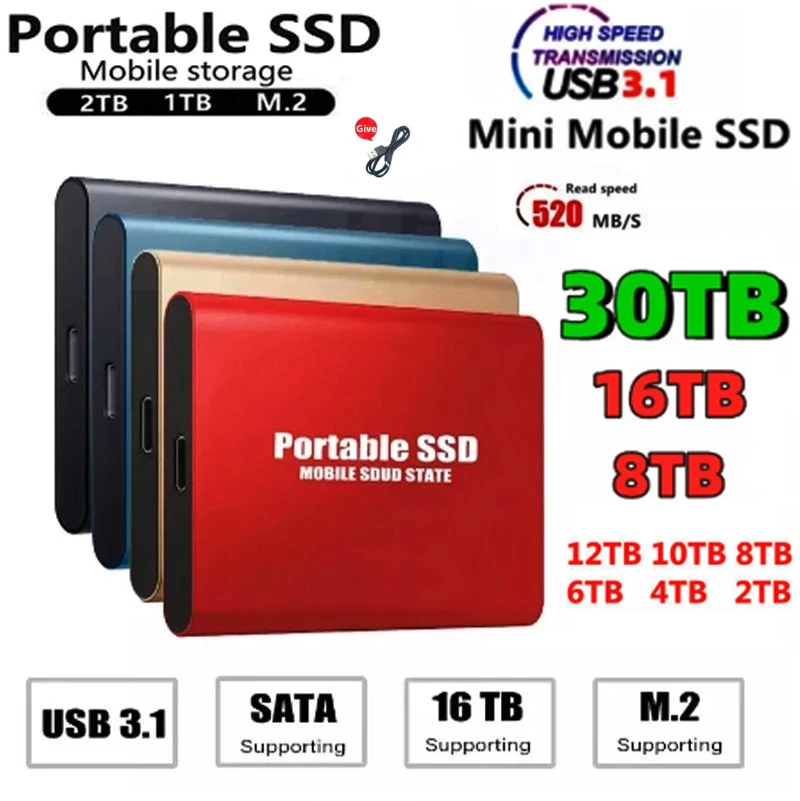 High-speed Portable SSD 500GB 1TB 2TB 4TB 8TB M.2 SSD 500GB1TB External Solid State Type-C USB3.1 16TB Hard Disk For Laptops PS4
High-speed Portable SSD 500GB 1TB 2TB 4TB 8TB M.2 SSD 500GB1TB External Solid State Type-C USB3.1 16TB Hard Disk For Laptops PS4