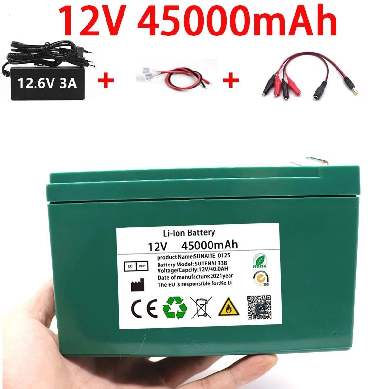 18650 Li-ion Battery 12V 45Ah 3S6P Built-in High Current 30A BMS+12.6V Charger Suitable For Sprayers, Electric Vehicle Batteries
18650 Li-ion Battery 12V 45Ah 3S6P Built-in High Current 30A BMS+12.6V Charger Suitable For Sprayers, Electric Vehicle Batteries