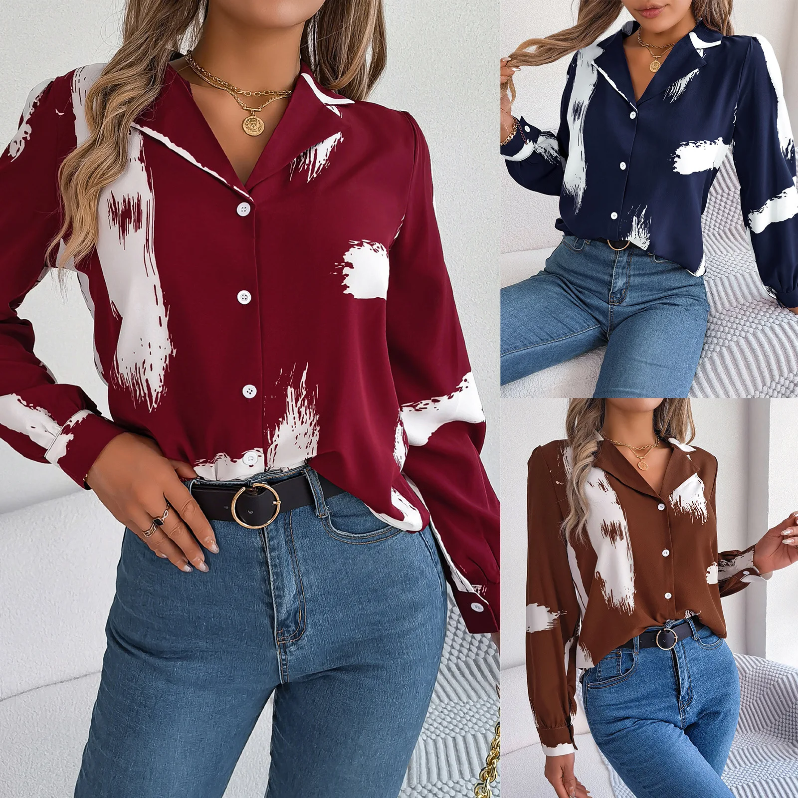 Autumn and Winter Women Elegant Temperament Color Striped Printed Long-sleeved Shirt Vintgae Casual Buttons Blouse Cardigan Top
Autumn and Winter Women Elegant Temperament Color Striped Printed Long-sleeved Shirt Vintgae Casual Buttons Blouse Cardigan Top