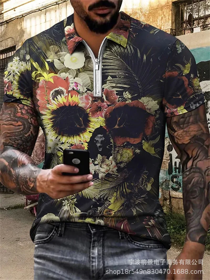 2022 Summer New Men's Zip Polo Shirt Men's Featured Skull 3D Printed Short Sleeve Polo Shirts Turn-down Collar Zipper T-shirt
2022 Summer New Men's Zip Polo Shirt Men's Featured Skull 3D Printed Short Sleeve Polo Shirts Turn-down Collar Zipper T-shirt
