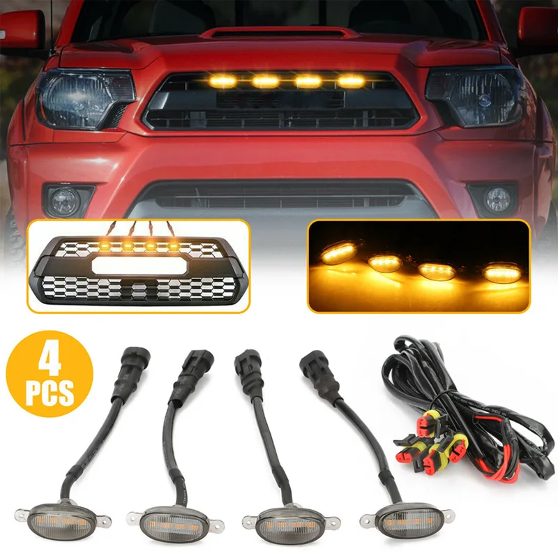 

LED Grille Light Universal Car Smoked Amber White 4LED Grill Light Lighting Eagle Eye Lamp for Off Road Trunk SUV Ford Toyota