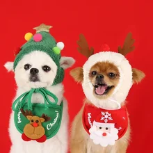 Hat for Dogs Winter Warm Stripes Knitted Hat+Scarf Collar Puppy Teddy Costume Christmas Clothes Santa Dog Costumes