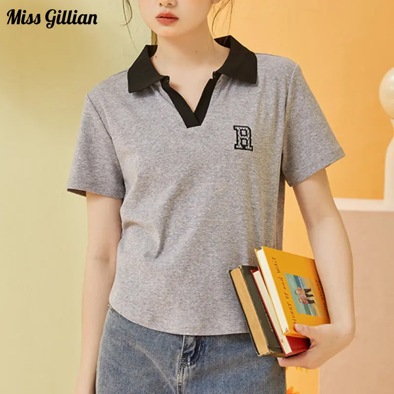 Summer Polo Collar T-shirts Women Patchwork Short Sleeve Casual Crop Tops 2023 Fashion Basic Tees Korean Style Women Clothing 
Summer Polo Collar T-shirts Women Patchwork Short Sleeve Casual Crop Tops 2023 Fashion Basic Tees Korean Style Women Clothing