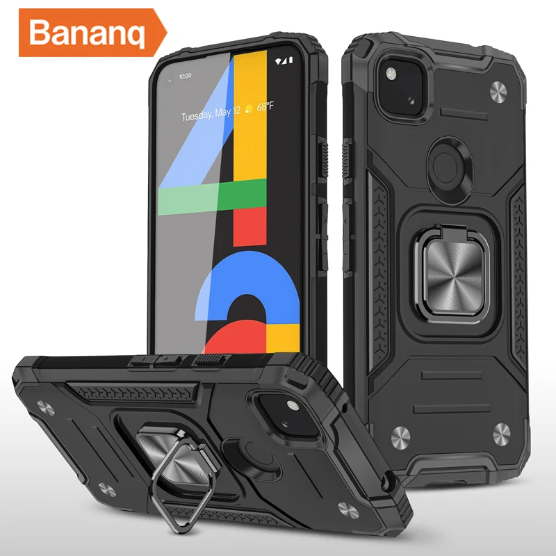 

Bananq Car Magnetic Metal Finger Ring Kickstand Case For Google Pixel 5 6 7 Pro 4A 5G 5A 6A Shockproof Holder Phone Armor Cover