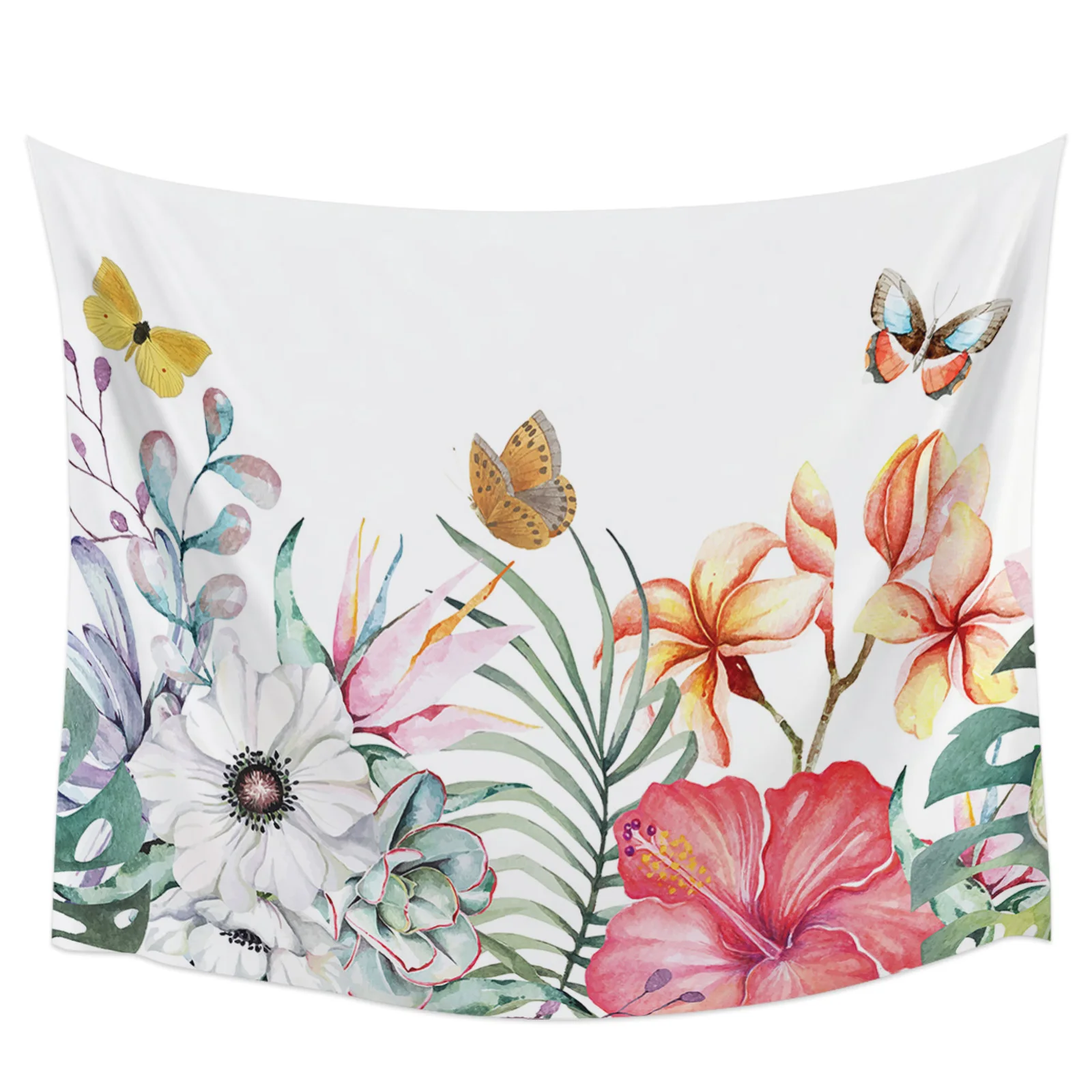 Настенный гобелен в пасторальном стиле с тропическими растениями и цветами 
Настенный гобелен в пасторальном стиле с тропическими растениями и цветами