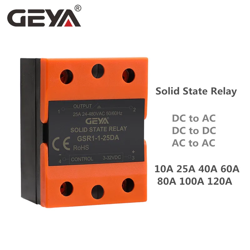 

GEYA GSR1-1 Solid State Relay SSR-10DA SSR-25DA SSR-40DA 10A 25A 40A Actually 3-32VDC TO 24-380V AC SSR 10DD 25DD 40DD 10A-120A