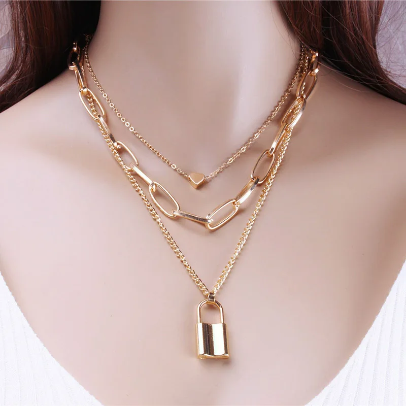 Punk Multi-Layered Heart Choker Necklace Gold Lock Pendant Necklace Chunky Paper Clip Chain Necklace Women's Neck Chain Jewelry
Punk Multi-Layered Heart Choker Necklace Gold Lock Pendant Necklace Chunky Paper Clip Chain Necklace Women's Neck Chain Jewelry