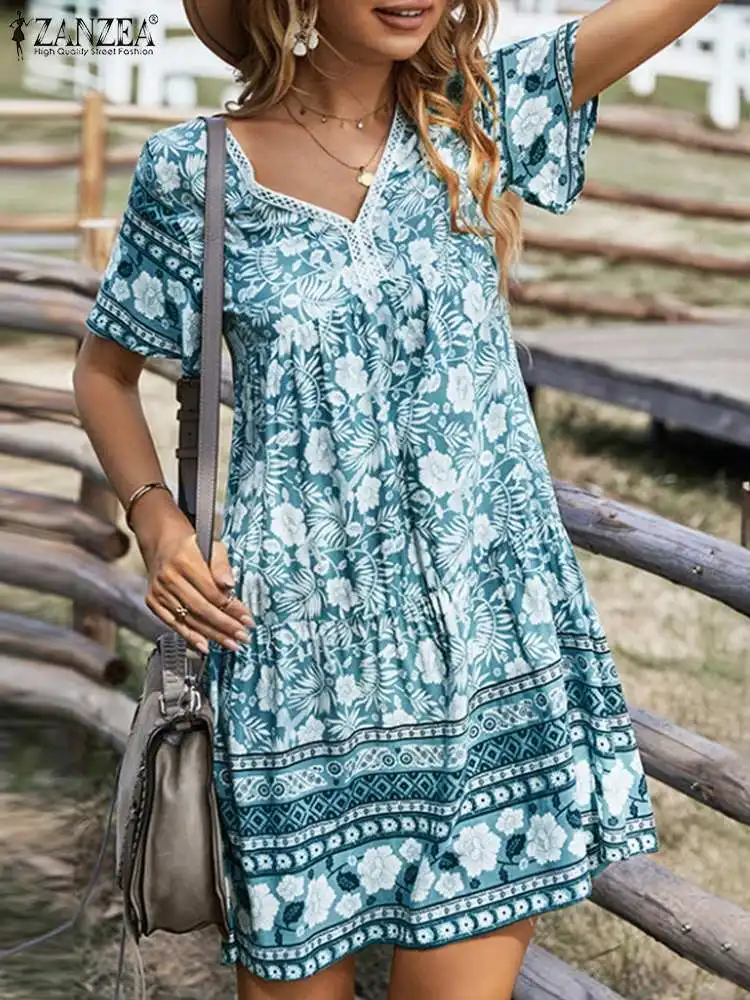 ZANZEA Summer Short Dress Women Vintage Printed Robe 2022 Fashion Short Sleeve Vestidos Holiday Casual V Neck Dresses Oversized 
ZANZEA Summer Short Dress Women Vintage Printed Robe 2022 Fashion Short Sleeve Vestidos Holiday Casual V Neck Dresses Oversized