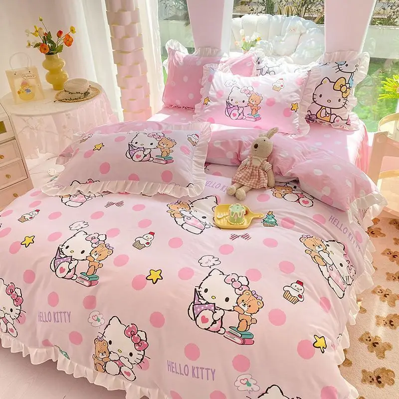 Sanrio Hello Kitty Bedding Set Cotton Four Piece Double Queen Size Bed Linens Pillowcase Girl Dorm Bedclothes Home Textile
Sanrio Hello Kitty Bedding Set Cotton Four Piece Double Queen Size Bed Linens Pillowcase Girl Dorm Bedclothes Home Textile
