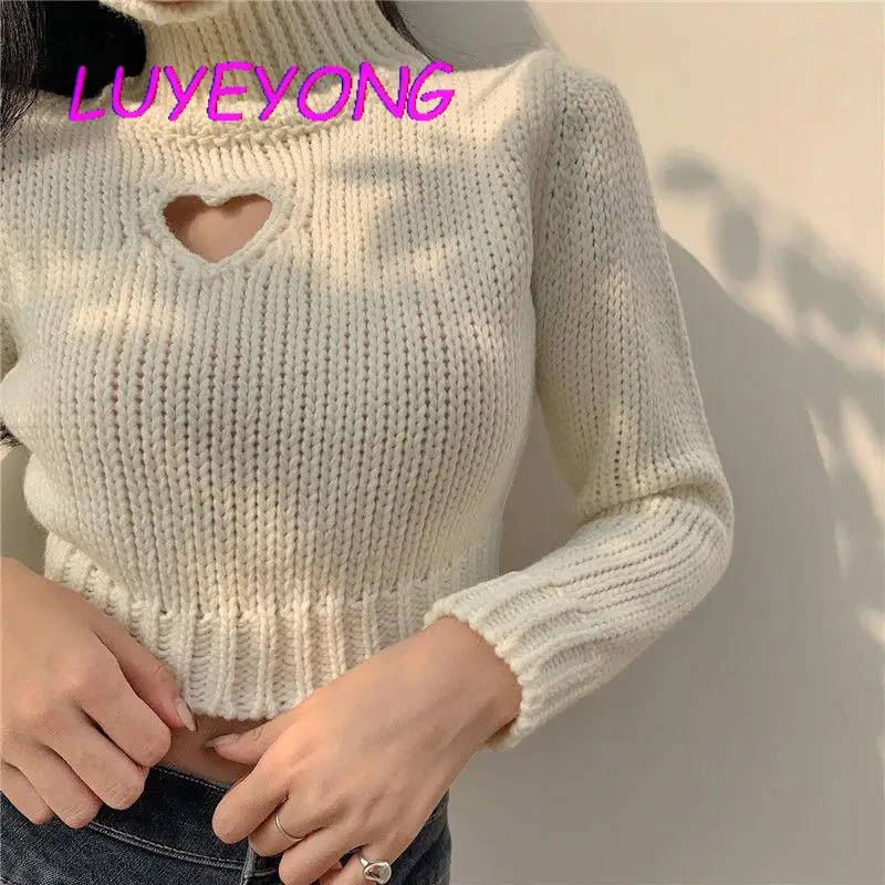 Korean Fashion Clothes Lady Heart Hollow Out Turtleneck Short Length Knit Sweaters Black White Red Sweet Girl Pullover Sweater
Korean Fashion Clothes Lady Heart Hollow Out Turtleneck Short Length Knit Sweaters Black White Red Sweet Girl Pullover Sweater