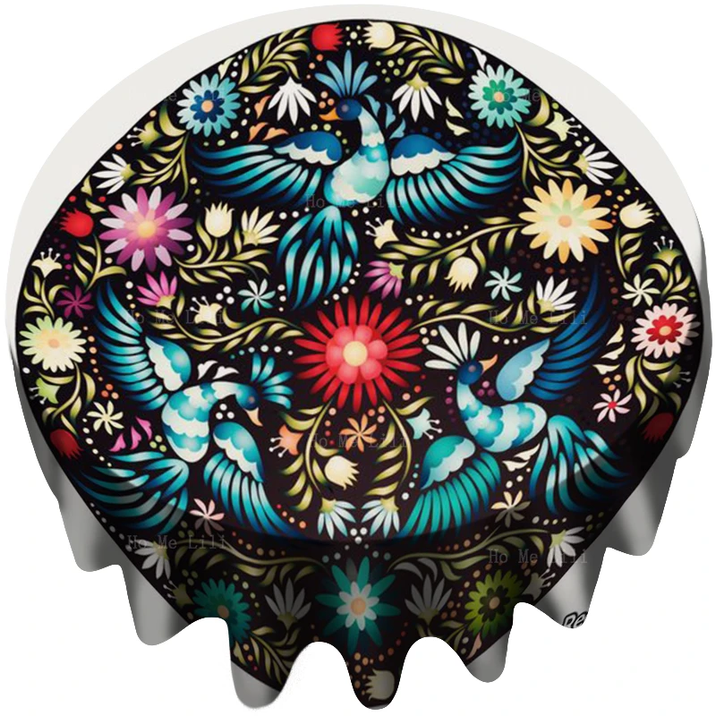 

Скатерть в мексиканском стиле с птицами и цветами, павлин, разноцветная Этническая богемная деревенская круглая скатерть от Ho Me Lili для настольного декора