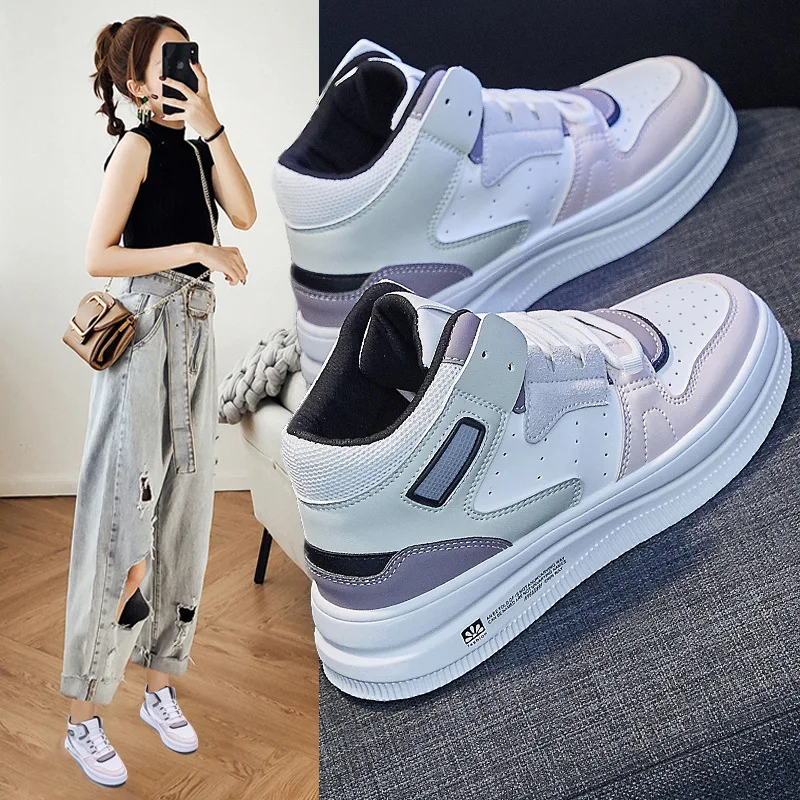 Женские кожаные туфли, Повседневные высокие топы, плоская подошва, обувь для скейтборда, уличные модные Лоферы для девушек, осень
Женские кожаные туфли, Повседневные высокие топы, плоская подошва, обувь для скейтборда, уличные модные Лоферы для девушек, осень