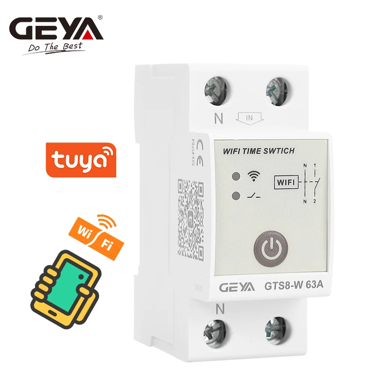 

GEYA GTS8-W Intelligent Wifi Time Switch DIN Rail Type Smart Home Wireless Remote Control Switch by Tuya APP AC220V 40A 63A 80A