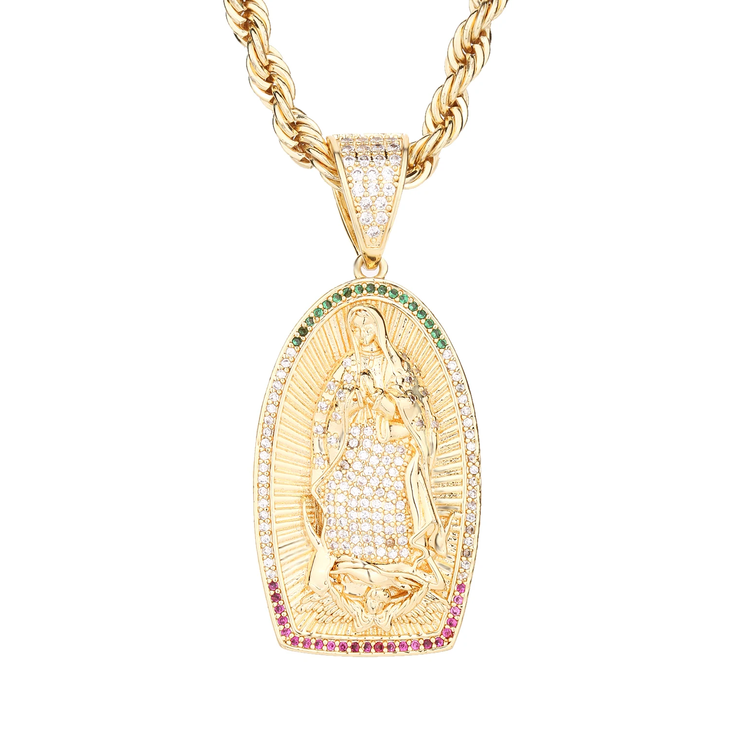 

New Zircon Virgin Mary Pendant Church Christian Prayer Jesus Religious Necklace Women's Jewelry Gift