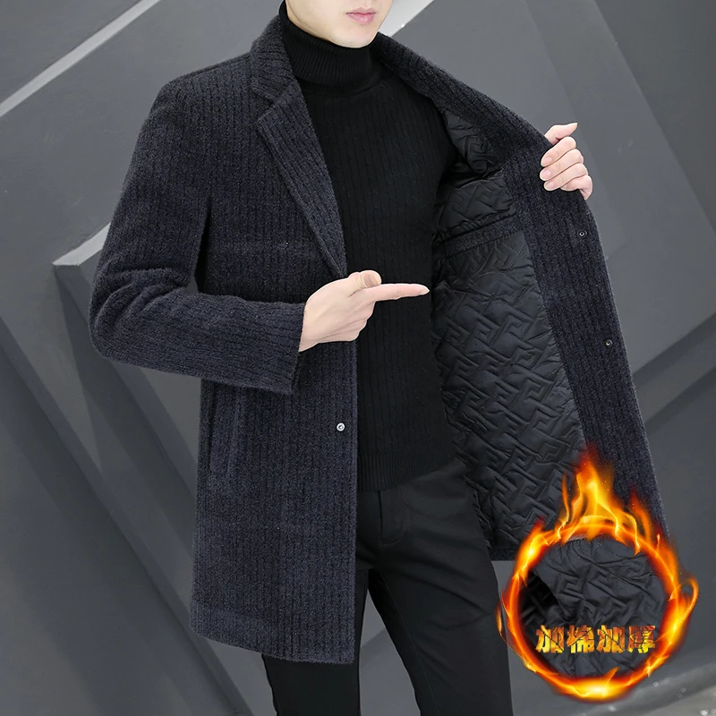 

Four seasons of new high-end men's wool coat in long fashion handsome tweed trench coat trend tartan jacket autumn and winter