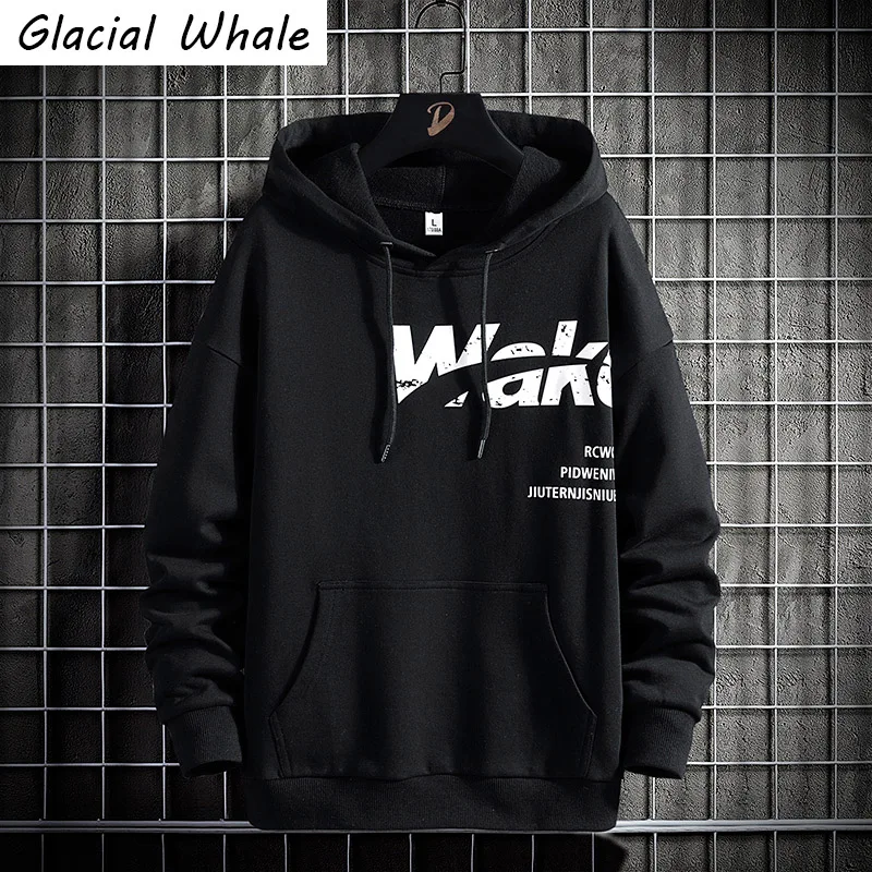 

GlacialWhale Mens Hoodies Men 2022 Spring Printed Sweatshirt Japanese Streetwear Harajuku Casual Black Hoodie Men Sweatshirts