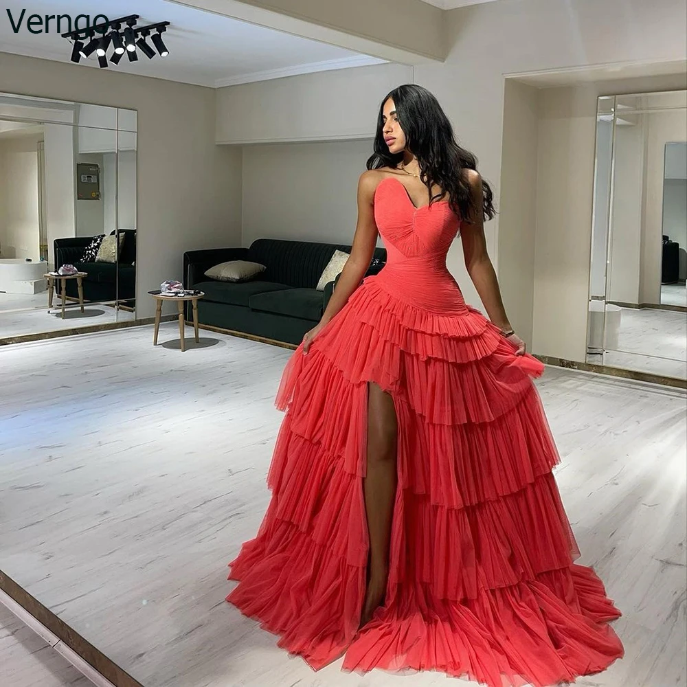 

Verngo A-line Elegant Tiered Prom Dress Sleeveless Long Evening Party Gown Arabic Dubai Formal Occasion Dress Vestido De Novia