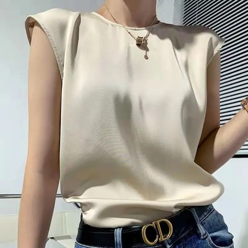 Women Elegant Blouses Office Plus Size Tunic Satin Silk Round Neck Sleeveless Blouse Khaki Black White Summer Chiffon Basic Tops
Women Elegant Blouses Office Plus Size Tunic Satin Silk Round Neck Sleeveless Blouse Khaki Black White Summer Chiffon Basic Tops