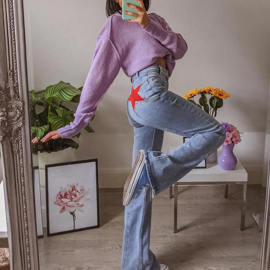 High-waisted five-pointed star pattern slim and thin all-match trousers women new personality washed straight-leg jeans women
High-waisted five-pointed star pattern slim and thin all-match trousers women new personality washed straight-leg jeans women