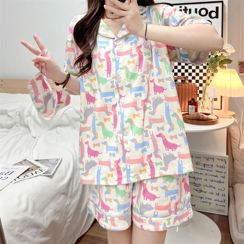 Cartoon Print Summer Pajamas Set Women Shirts Tops + Shorts Set Two Piece Set Cotton Sleepwear Homewear Embroidery Short Pants
Cartoon Print Summer Pajamas Set Women Shirts Tops + Shorts Set Two Piece Set Cotton Sleepwear Homewear Embroidery Short Pants