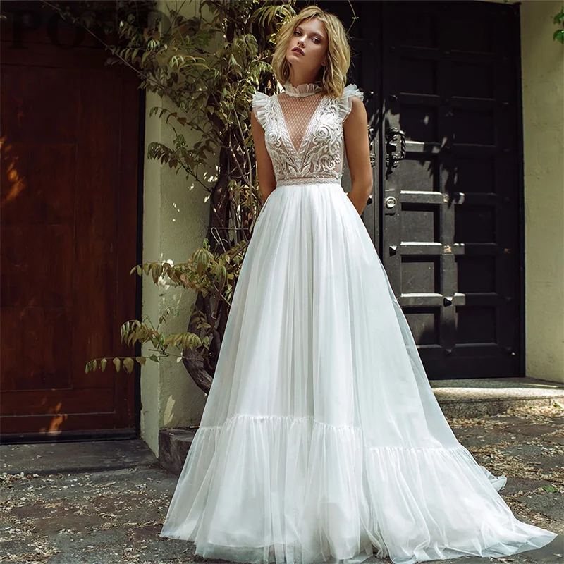 Floral Print Wedding Dress For Women High Neck Sleeveless Button Appliques Bridal Dress Floor-Length Court Robe De Mariee
Floral Print Wedding Dress For Women High Neck Sleeveless Button Appliques Bridal Dress Floor-Length Court Robe De Mariee