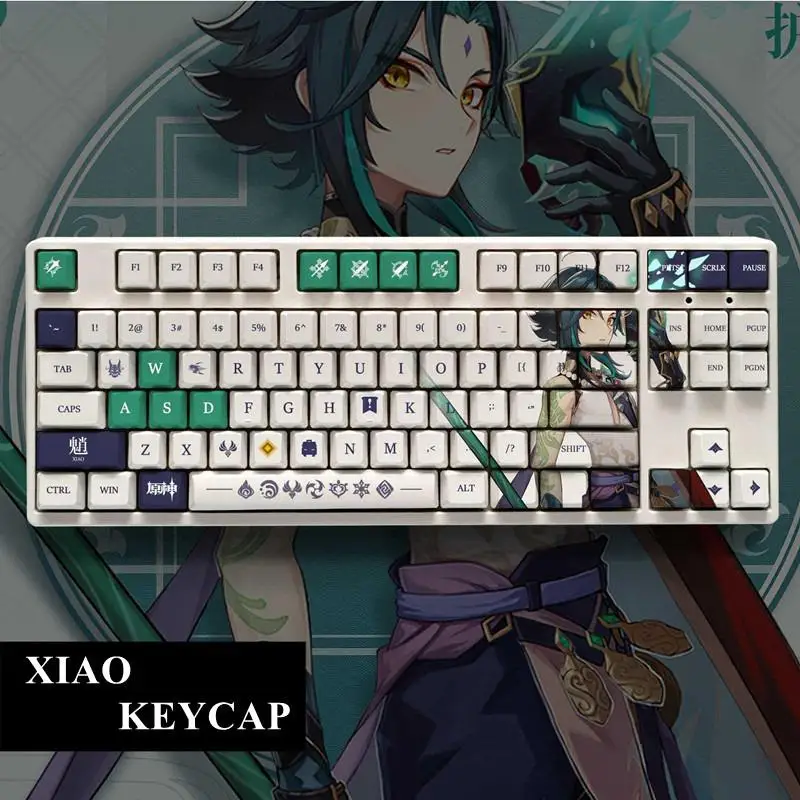 

108 Keys Set Genshin Impact Theme Xiao Keycaps PBT Material OEM Profile DIY Keycaps For 61 87 104 108 Key Mechanical Keyboard