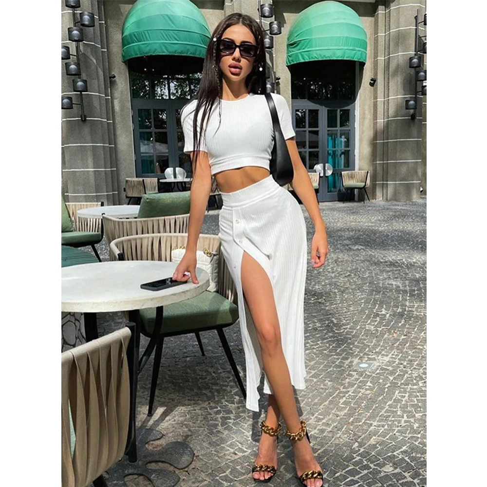 Gtpdpllt Ribbed Knitted Women Dress Set 2022 Summer Crop Top Split Long Skirt Two Pieces Set Sexy Casual Vacation Woman Outfits 
Gtpdpllt Ribbed Knitted Women Dress Set 2022 Summer Crop Top Split Long Skirt Two Pieces Set Sexy Casual Vacation Woman Outfits
