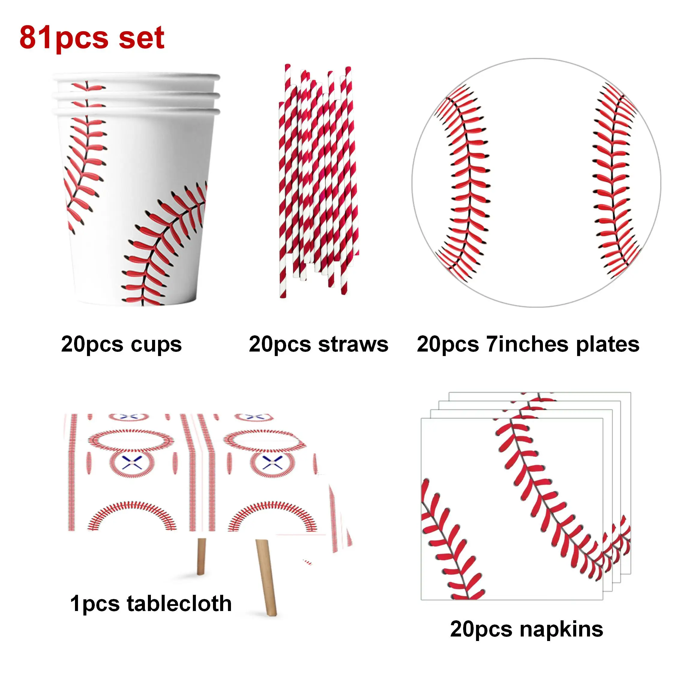 

81pcs 20People Use Baseball Theme Party Supplies Home Event Party Decorations Disposable Cups Napkins Plates Straws Tablecloths