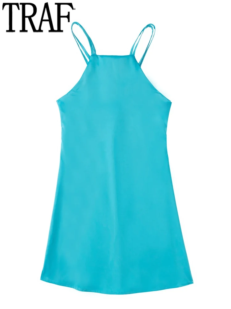 TRAF Halter Backless Dress Women Blue Mini Satin Dress Woman Ring Straps Camisole Short Sexy Dresses Slip Beach Summer Dresses
TRAF Halter Backless Dress Women Blue Mini Satin Dress Woman Ring Straps Camisole Short Sexy Dresses Slip Beach Summer Dresses
