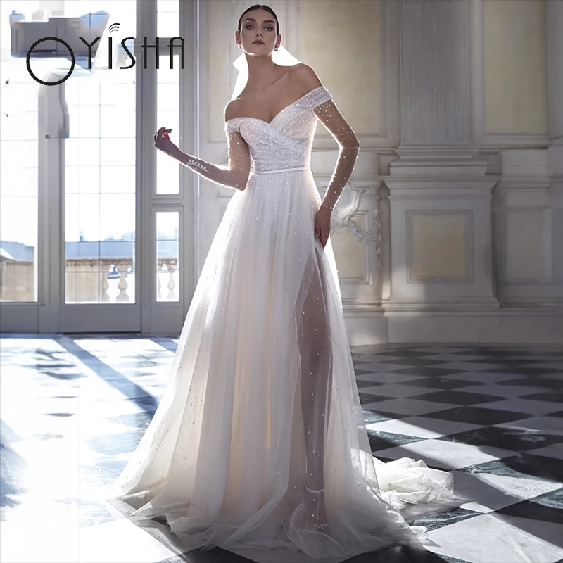 OYISHA Beach Sequined Tulle Wedding Dress Sweetheart Pleated A-line Bridal Gown Elegant High Side Slit Princess Vestido De Noiva
OYISHA Beach Sequined Tulle Wedding Dress Sweetheart Pleated A-line Bridal Gown Elegant High Side Slit Princess Vestido De Noiva