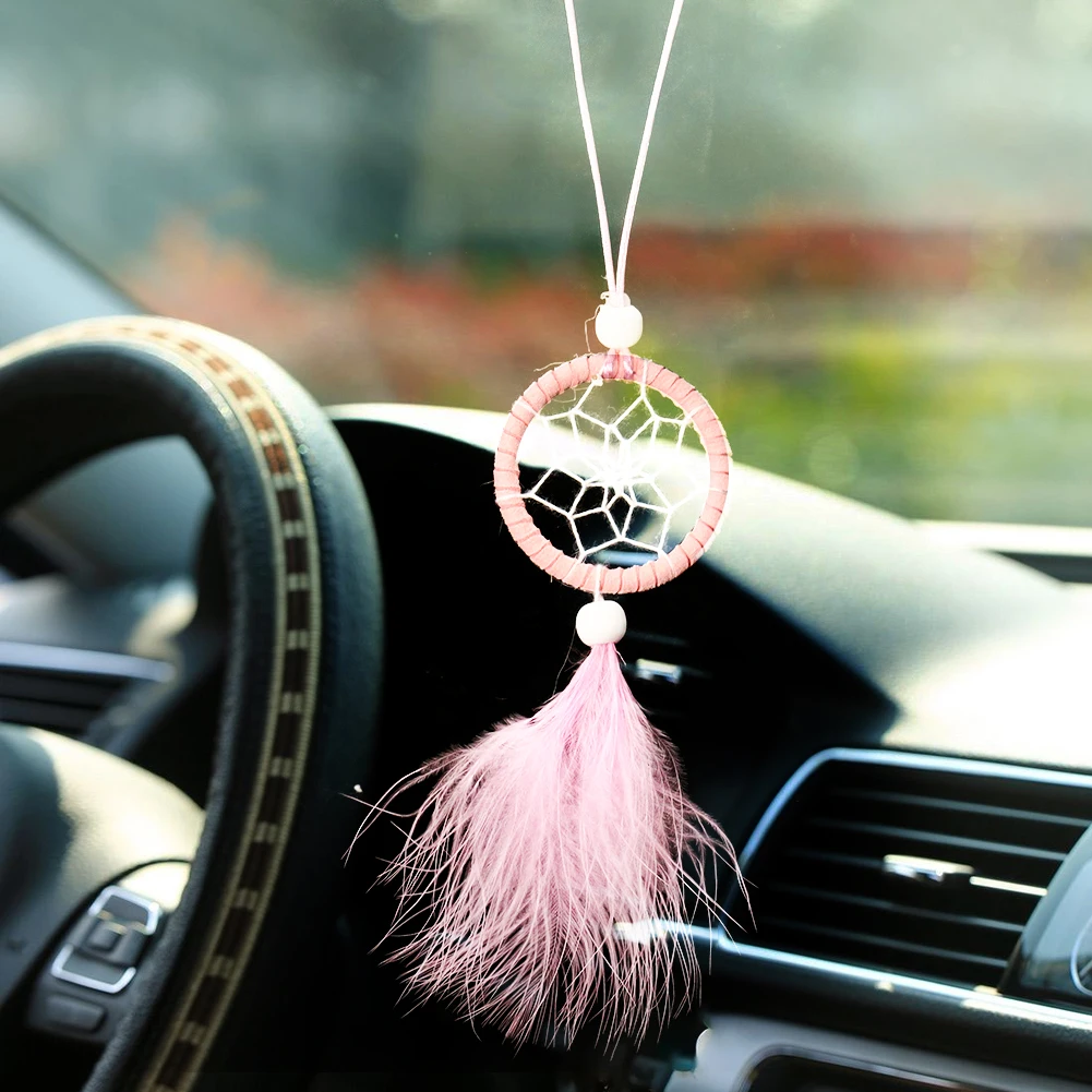

Dream Catcher White Feather Car Mirror Pendant Wall Hanging Ornament Hand Made Bag Charms Romantic Home Ornament Craft