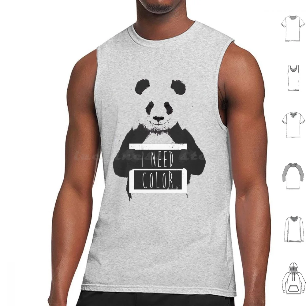 

I Need Color Tank Tops Vest Sleeveless Panda Animal Humor Funny Grunge Typography Bear Black And White Balazs Solti