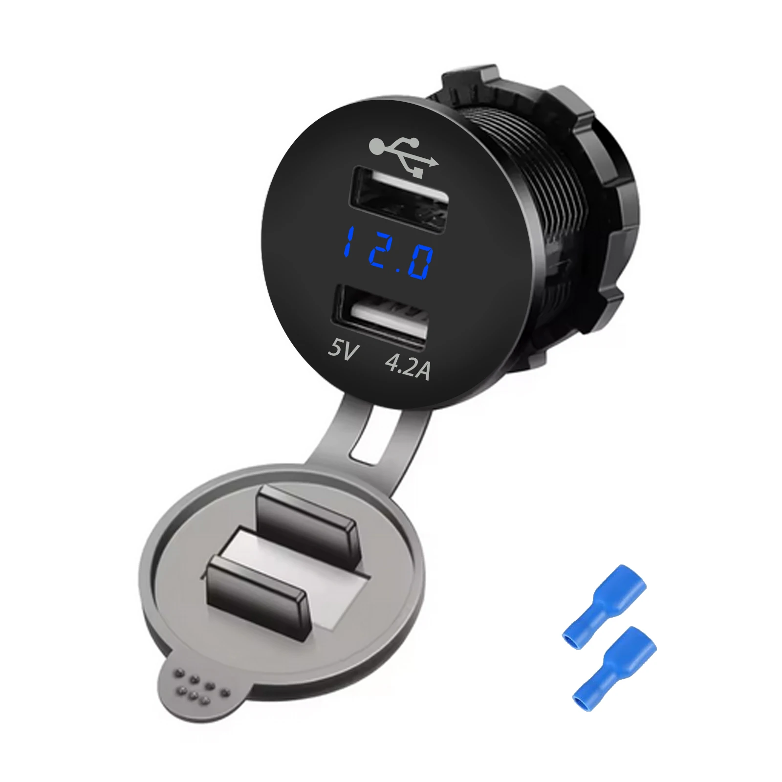Двойное зарядное устройство USB с синей светодиодной подсветкой, цифровой вольтметр, 12 В, 24 В, розетка для автомобиля, мотоцикла, морской лодки, мобильная зарядка 
Двойное зарядное устройство USB с синей светодиодной подсветкой, цифровой вольтметр, 12 В, 24 В, розетка для автомобиля, мотоцикла, морской лодки, мобильная зарядка
