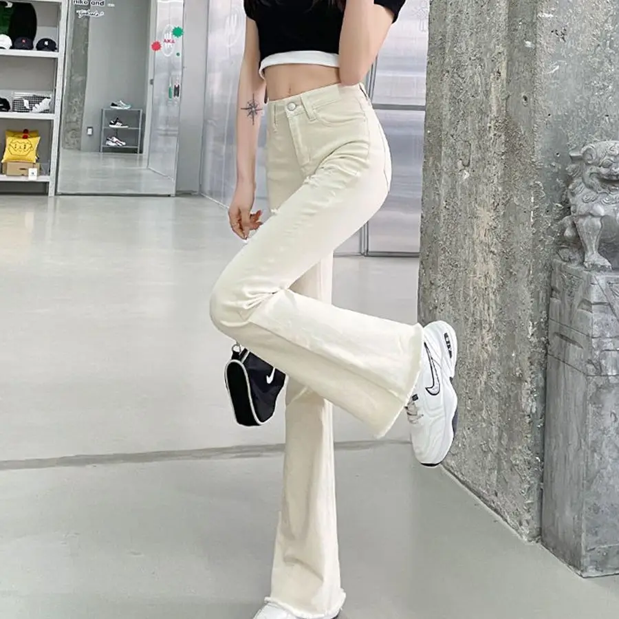 

White Distressed Micro Jeans For Women's Summer Thin 2022 New High Waisted Slim Flared Pants