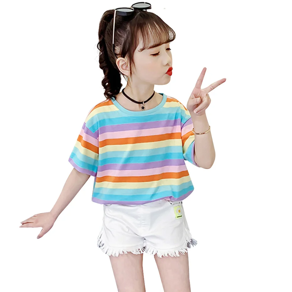 2022 New Children's T-shirts Rainbow Stirped Girls Summer Top Casual Style Child T-shirt O Neck Kids Clothing 6 8 10 12 14
2022 New Children's T-shirts Rainbow Stirped Girls Summer Top Casual Style Child T-shirt O Neck Kids Clothing 6 8 10 12 14