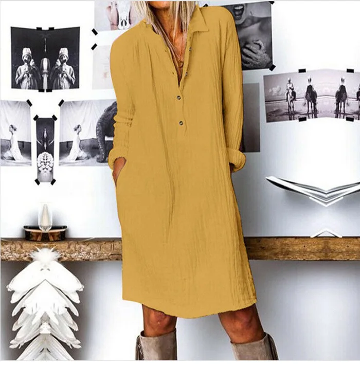 Fashion Autumn Lapel Neck Long Shirt Dress Women Long Sleeve Buttons Cotton Linen Sundress Casual Loose Work Vestido
Fashion Autumn Lapel Neck Long Shirt Dress Women Long Sleeve Buttons Cotton Linen Sundress Casual Loose Work Vestido