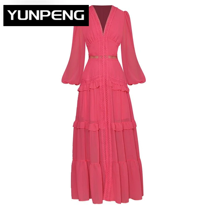 Women's Dress V-Collar Lantern sleeve Hollow Ruffles Casual pink Maxi Elegant Dresses For Women 2023 Luxury Designer Evening
Women's Dress V-Collar Lantern sleeve Hollow Ruffles Casual pink Maxi Elegant Dresses For Women 2023 Luxury Designer Evening
