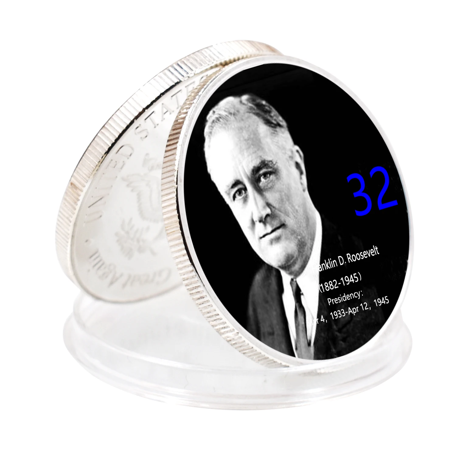Franklin Delano Roosevelt 32th American President Silver Coin Historical Figure Metal Commemorative Coin Crafts for Collection
Franklin Delano Roosevelt 32th American President Silver Coin Historical Figure Metal Commemorative Coin Crafts for Collection
