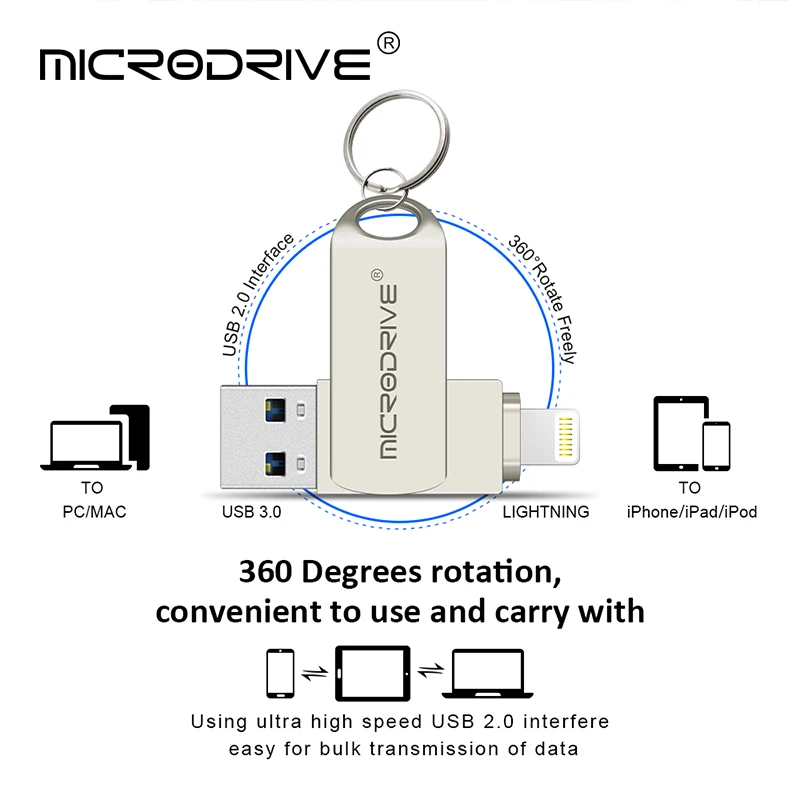 Металлический OTG 2 в 1 флэш-накопитель для iphone 16 Гб usb 128 32 ГБ 64 iPhone6 /X/XR/XS u диск |