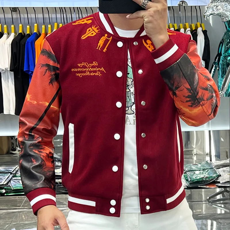 2022 Red Hawaii Resort Style Baseball Jackers Men Botanical Print Slim Stand Collar Casual Jacket Coat Leather Panels Jacket
2022 Red Hawaii Resort Style Baseball Jackers Men Botanical Print Slim Stand Collar Casual Jacket Coat Leather Panels Jacket