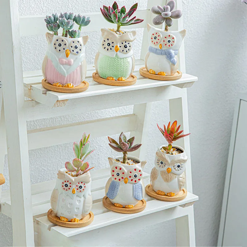 

Hand Painted Owl Figurines Cute Owl Flower Pot Fairy Garden Decoration Planter Home Office Decors Succulent Flowerpots Bonsai