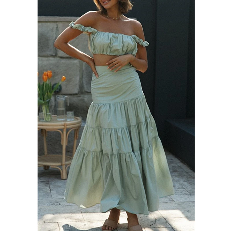 Summer Casual Vacation Outfits Skirts Set Women Solid Ruched Sling Crop Tops and Elastic Waist Flared Skirt Chic Street Clothing
Summer Casual Vacation Outfits Skirts Set Women Solid Ruched Sling Crop Tops and Elastic Waist Flared Skirt Chic Street Clothing